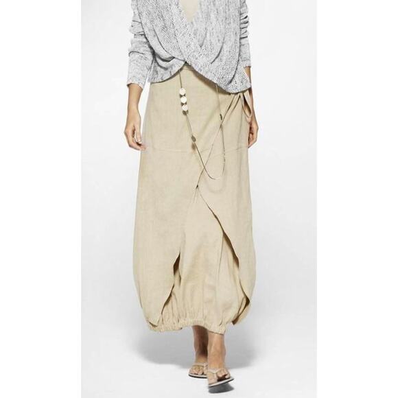 Sarah Pacini Set Womens 2 US 8/10 Tan Linen Lagenlook Jacket Skirt Boho Resort - Picture 4 of 16